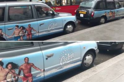 Destino Cuba en los taxis de Londres.